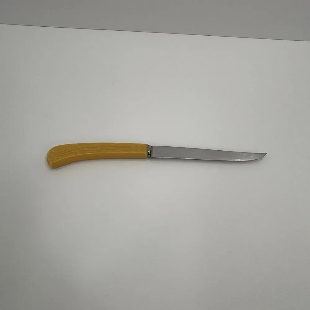 Imperial Vtg. Stainless USA Straight Edge Steak Knives Textured Bone Look Handle
